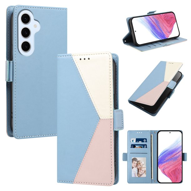 Funda Cartera Tricolor para Samsung Galaxy S26 FE con Soporte, Azul Claro