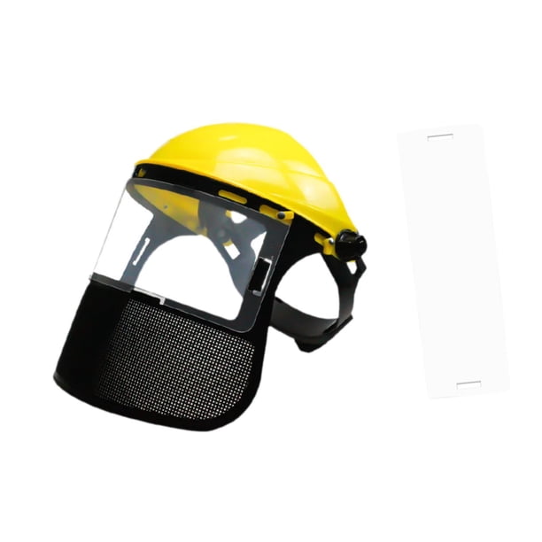 Protector facial transparente, equipo de protección, visera facial, protección ocular transparente profesional, protector facial para tala de árboles, corte de maleza en jardines. Amarillo