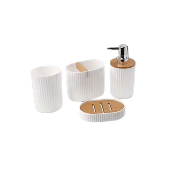 Set De Baño 4 Piezas Ducha Elegante Bambu Dispensadores BLANCO
