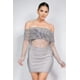 thumbnail image 1 of Saronite Vestido de Manga Larga con Cintura Alta, Encaje de Rejilla y Hombros Descubiertos Fruncido, Gris (para Mujer), 1 of 4