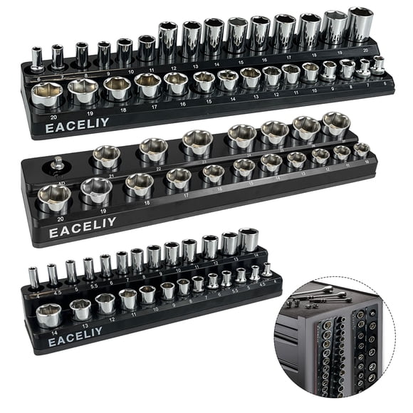 Organizador Magnético de Carracas EACELIY 75 piezas 1/4", 3/8" y 1/2"