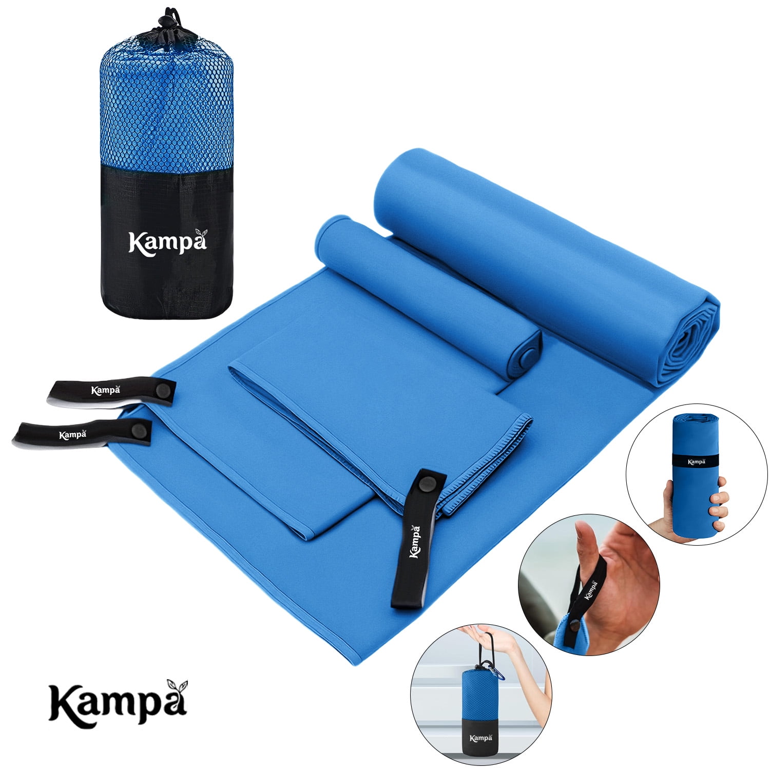 Kampa - Toalla Microfibra 3pcs Secado Rápido Baño Viaje Deporte Azul Azul Toallas Microfibra De Secado Rápido
