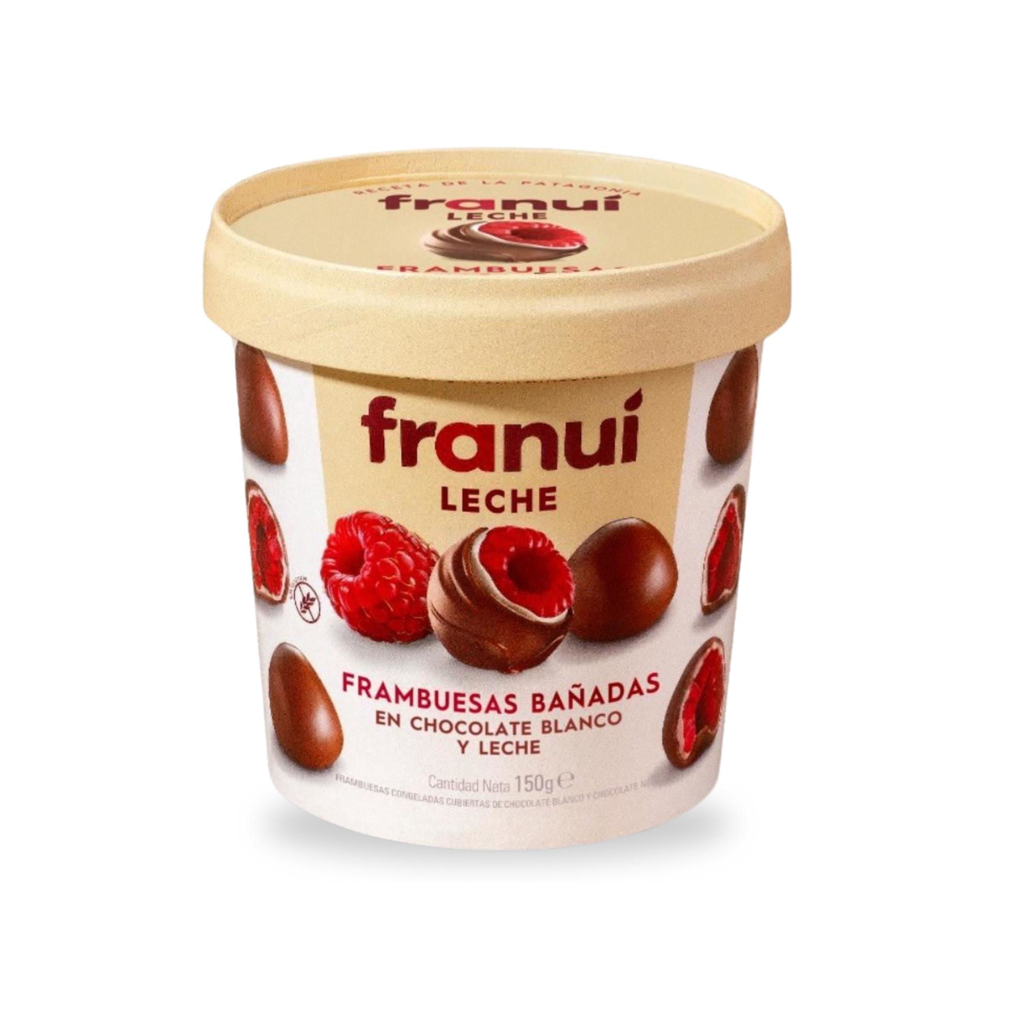 Frambuesas Bañadas En Chocolate Blanco Y Leche Pote 150 g Franui