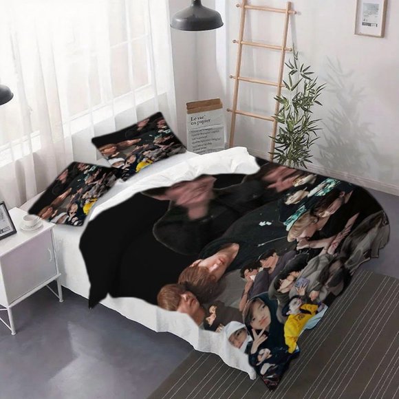 Three-Piece Set Taekook Black Collage Art Printed Duvet Cover Set (Duvet Cover + Pillowcases No Insert)