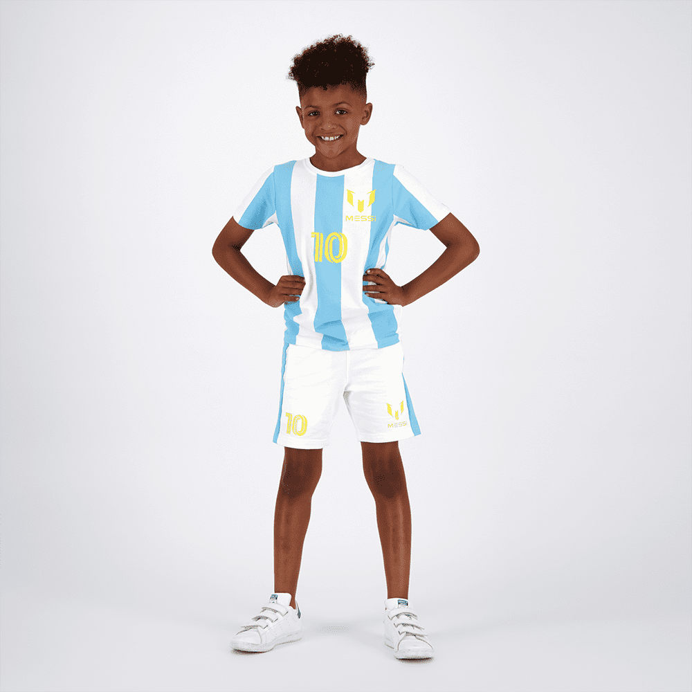 Polera Manga Corta Niño Argentina Blanco Con Amarillo Messi