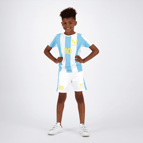 Polera Manga Corta Niño Argentina Blanco Con Amarillo Messi
