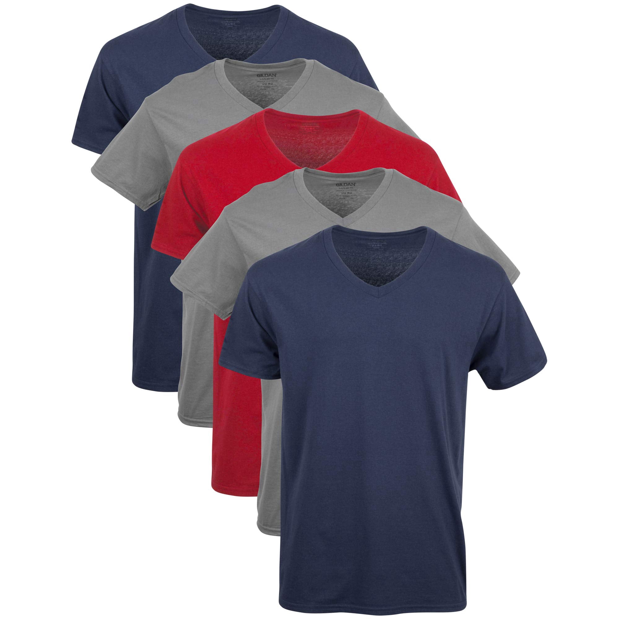 Camiseta Gildan Con Cuello En V Para Hombre G1103 Azul Marino/carbón/rojo Cardenal