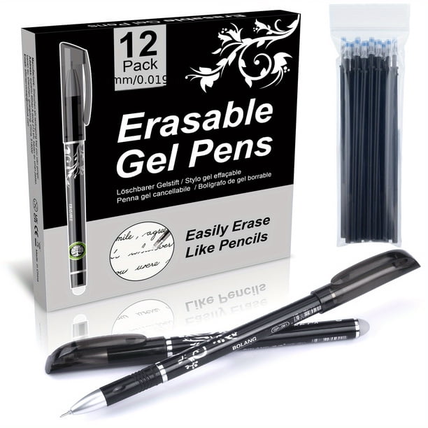 Erase Mistakes Effortlessly with 12 Erasable Gel Pens & 20 Refills - Perfect for School and Office Use, Smooth Writing 0.5mm Tip, Dark Grey Color, Reusable and Easy to Use for Adults, Kids, and Studen