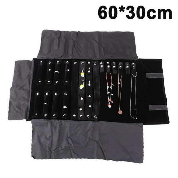 Estuche de viaje para joyas, organizador de bolsas enrollables para collares, pulseras, pendientes y anillos, vitrina de joyería plegable para exhibiciones o almacenamiento en el hogar.