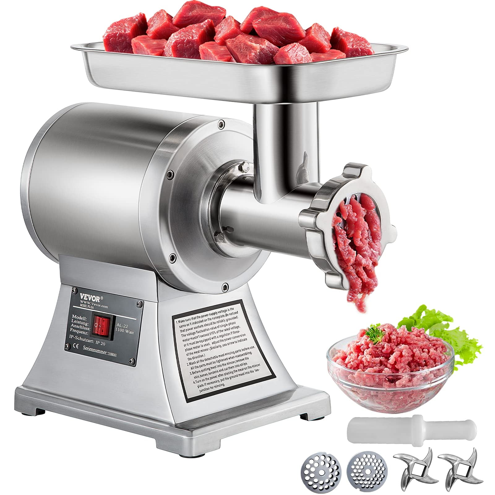 Picadora De Carne Vevor Commercial 550 Lb/h 1100w Eléctrica Etl