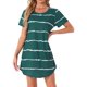 thumbnail image 1 of INSPIRE CHIC Camisón a Rayas para Mujer, Manga Corta Suave con Cuello Redondo y Dobladillo Curvo, Ropa de Dormir Ligera M Azul Verde, 1 of 6