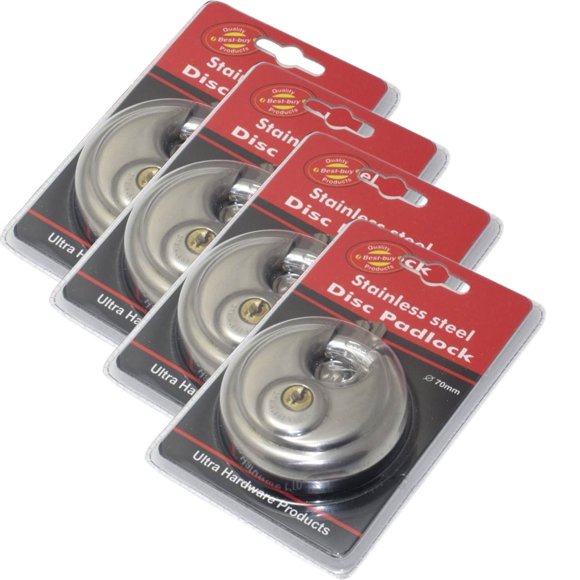 Candado MegaDeal redondo de acero inoxidable de 70 mm con llave diferente