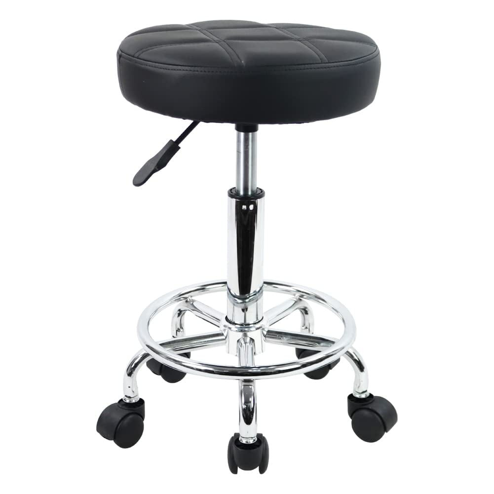 Taburete Con Ruedas Kktoner, Redondo, De Piel Sintética, Ajustable En Altura