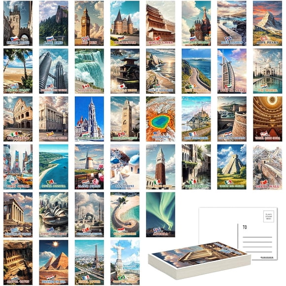 Set de 40 Postales SHOXREM Viajes Retro 4x6 pulgadas Lugares Icónicos