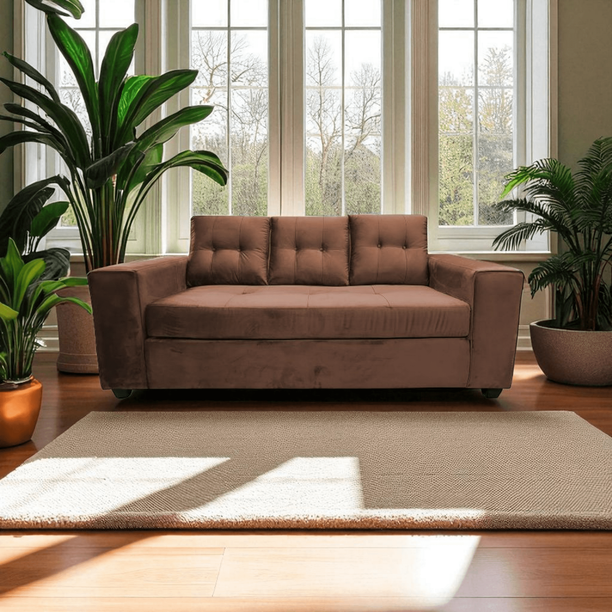 Muebles Jd - Sofá 3 Cuerpos Martina Felpa Café