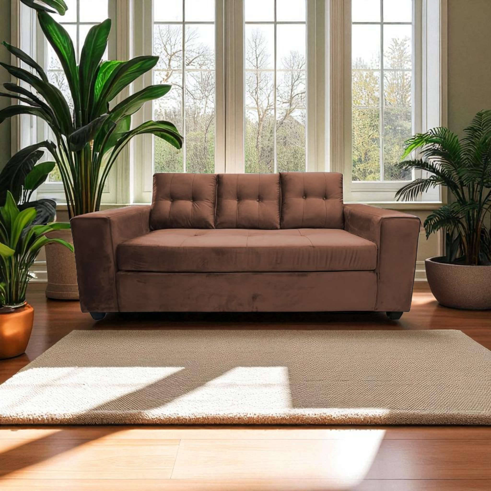 Muebles Jd - Sofá 3 Cuerpos Martina Felpa Café