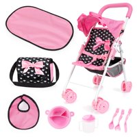 Set De Cochecito Para Muñecas Bayer Buggy Con Corazones Negros Y Rosas Con Accesorios