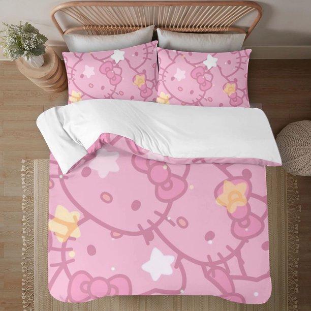 Hello Kitty 3-Piece Bedding Set For Kids Boys Girls Adult Cartoon Warm Cute Fashion Holiday Present Gift Bed Sheets