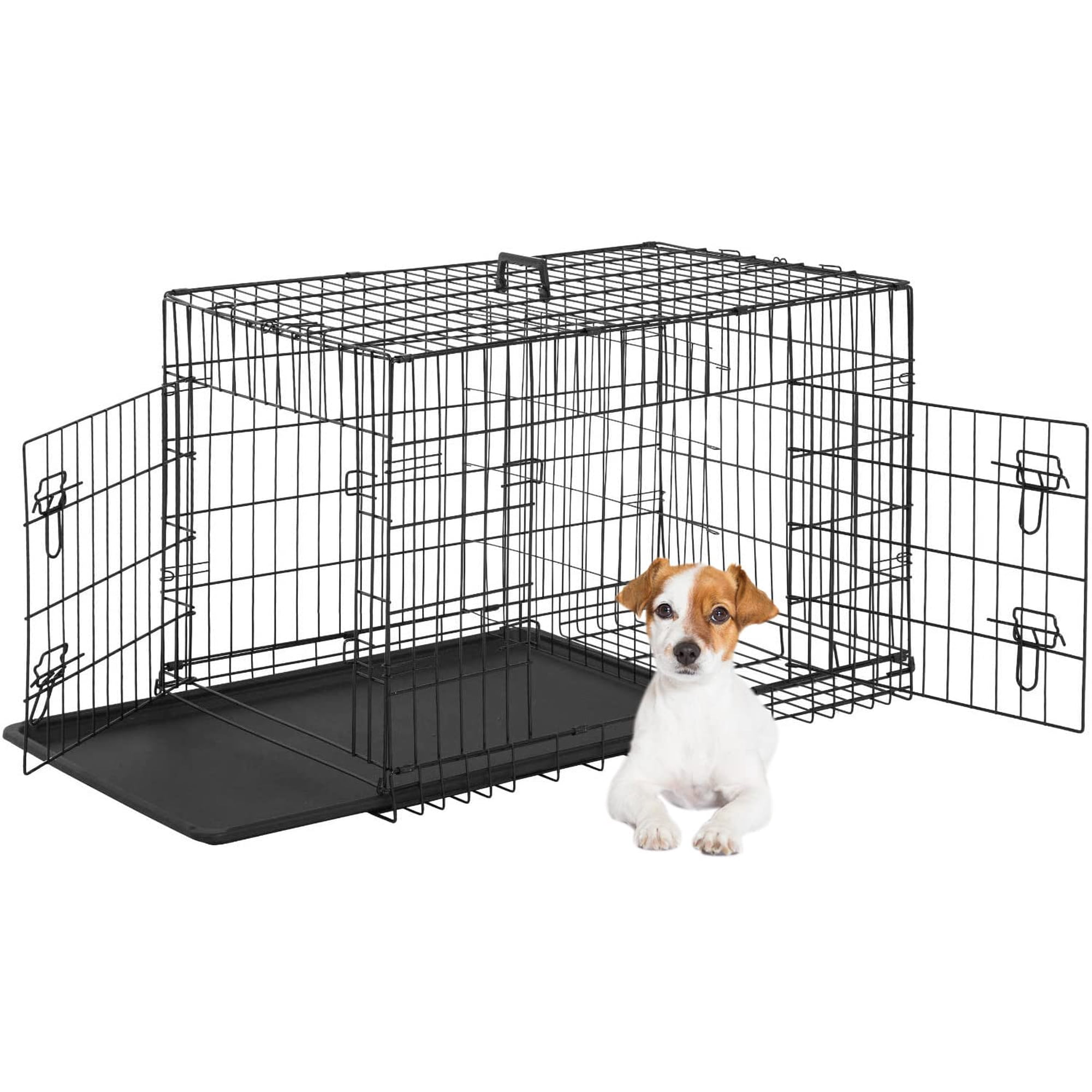 Jaula Para Perros Fdw 61 Cm Plegable De Alambre Metálico Con Doble Puerta