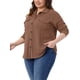 thumbnail image 4 of Agnes Orinda Conjuntos de Halloween para Mujeres Tallas Grandes Camisas Abotonadas Texturizadas con Solapa Chaquetas de Manga Larga Tops Casuales con Decoración de Bolsillo 1X Marrón, 4 of 6