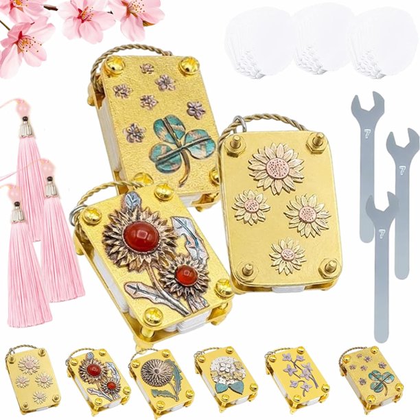 Mini prensa flores llavero kit completo oro metal miniatura conservación senderismo manualidades