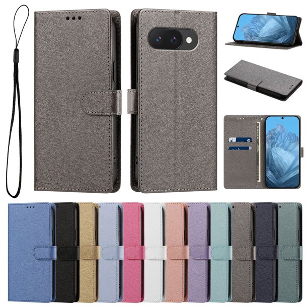 Funda Cartera de PU para Google Pixel 9A con Tarjetas, Gris