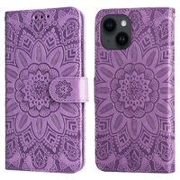 Funda Tipo Cartera Foxdock Para Iphone 13 Mini , Diseño Girasol En Relieve, Cuero Pu, Cierre Magnético, Soporte Y Tarjetero