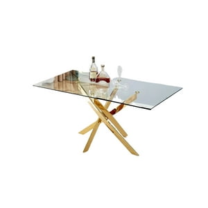 Habita2 Chile - Mesa De Vidrio Dubai 120Cm Rectangular 6 Puestos - Dorada