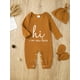 thumbnail image 2 of Infant Casual Outfit - "Hi I'm New Here" Long Sleeve Romper & Hat & Gloves Baby Boys And Girls 4pcs Set Clothes, 2 of 5