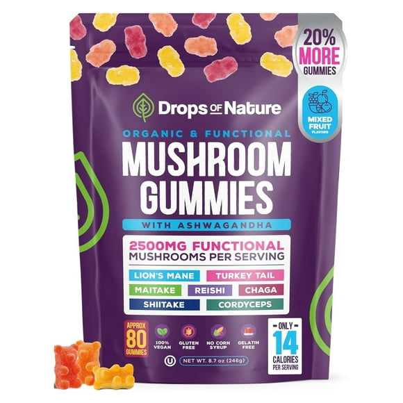 Mushroom Gummies 2500mg 7 Hongos Funcionales Ashwagandha 80u