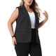 thumbnail image 4 of Agnes Orinda Blazer a Rayas sin Mangas con Cuello en V para Mujer de Talla Grande, Botones Abajo, Traje Casual de Negocios con Bolsillo 1X Negro, 4 of 5