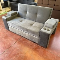 Camila Home - Sofá Cama Gris Oscuro Felpa Elite 2 Plazas Con Puffs Y Respaldo Reclinable