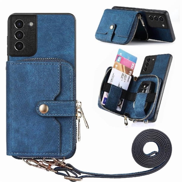 Funda Tipo Cartera con Correa Cruzada para Samsung Galaxy S21 Protección Contra Golpes Azul