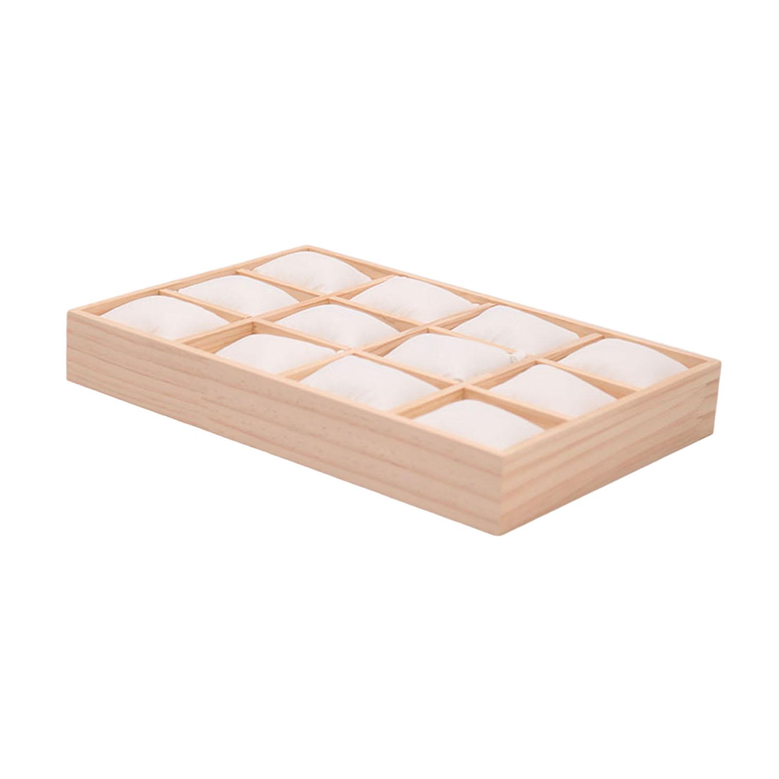 Magideal - Caja Expositora Para Relojes Y Estuche Organizador Bandeja De Exhibición Soporte De Joyería De Madera Con 12 Almohadillas Adecuado Para Organización Terciopelo Blanco