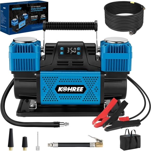 Compresor Aire Kohree 12V Doble Cilindro 350Lmin 150PSI Digital