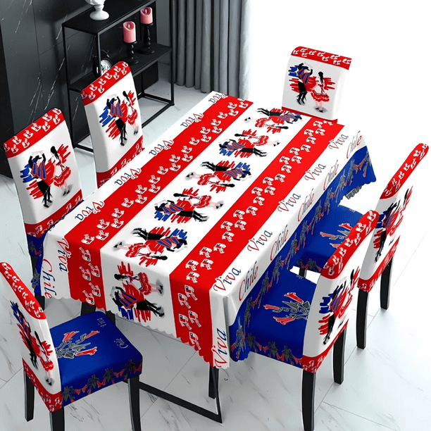 Set Mantel Dieciochero Más 6 Fundas Sillas Fiestas Patrias