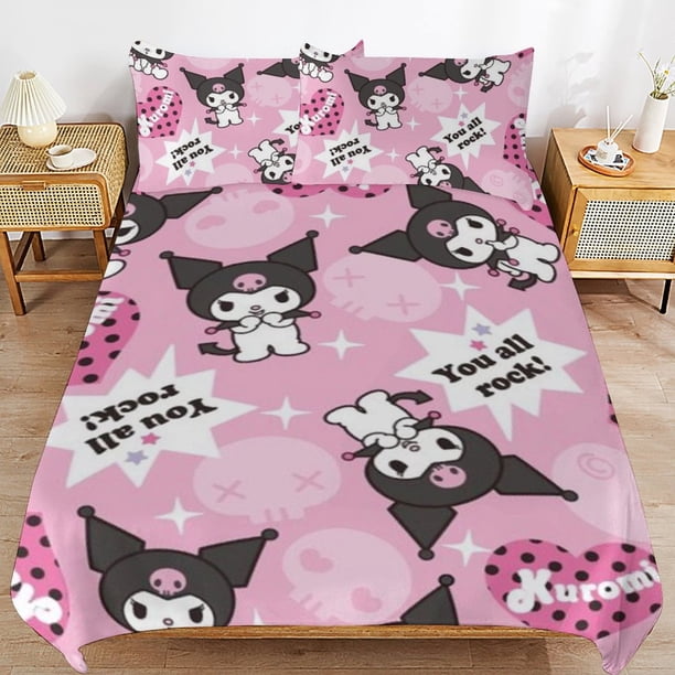 Kuromi Duvet Cover Set 3 Piece Bedding Set Double Sided Printing Decorative Comforter Cover Set