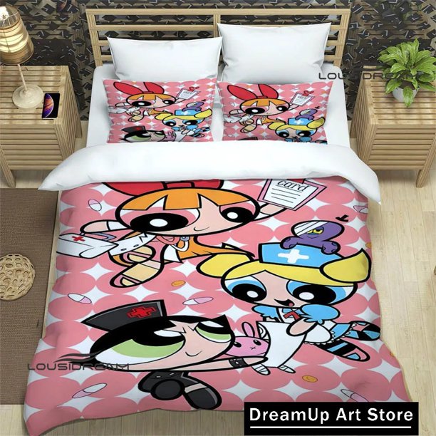 P-Powerpuff-GirlsBedding Set Quilt Cover Bed Cover with Pillowcase Boys Adult Home