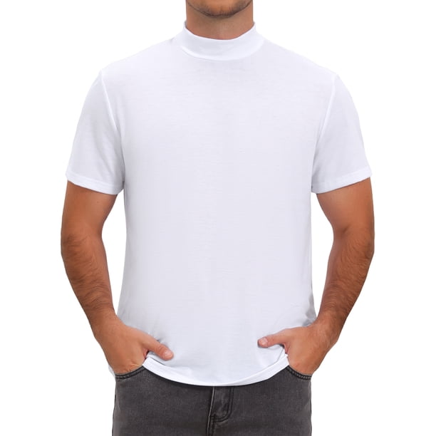 INSPIRE CHIC Camiseta de Hombre Cuello Mock Manga Corta Sólida Ligera de Algodón Casual Talla 3XL Blanca