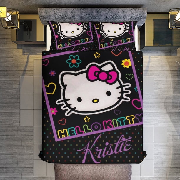Hello Kitty Colorful Dots 3 Pieces Duvet Cover Set Full Size Super Soft Fade Resistant Microfiber