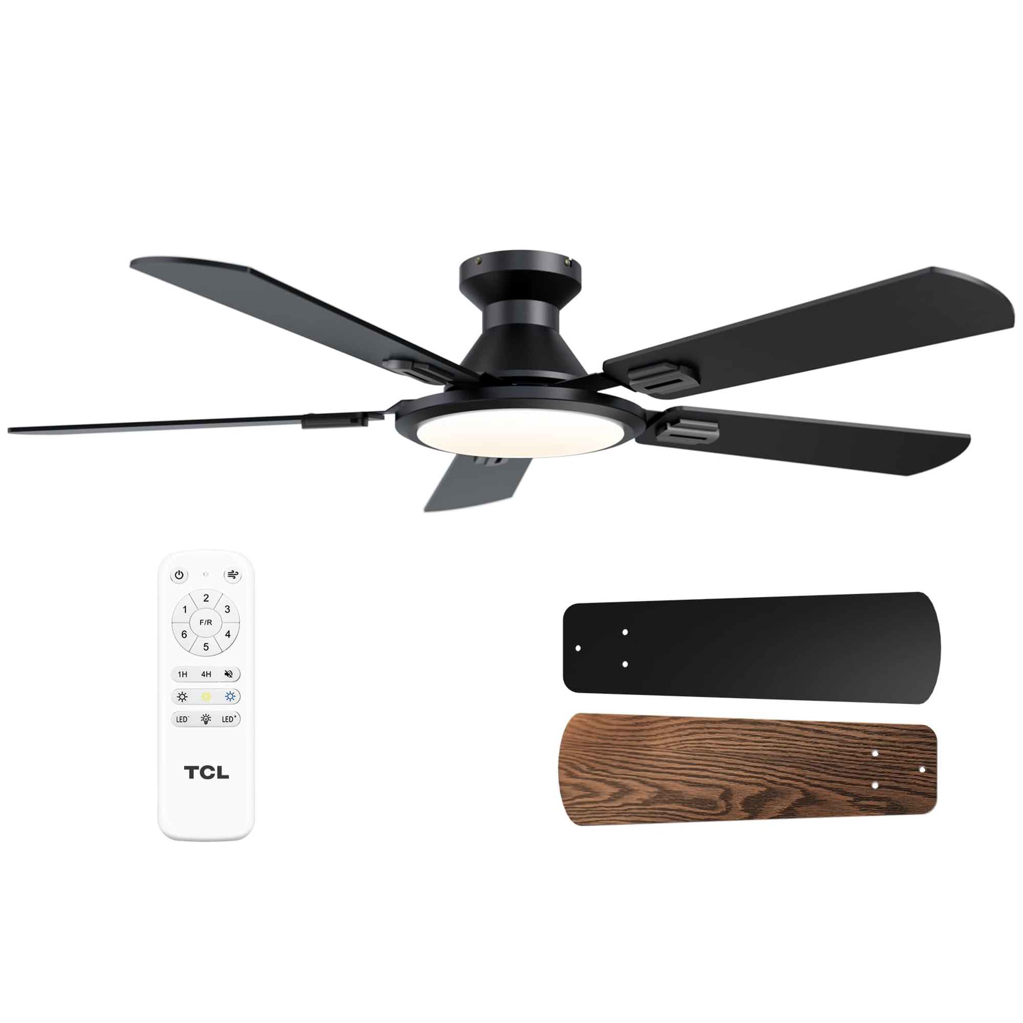 Ventilador De Techo Tcl De 52 Pulgadas Con Luz De Perfil Bajo, Control Remoto Negro