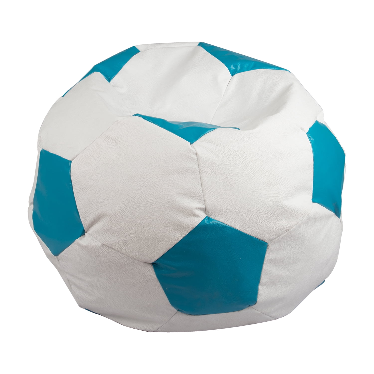 Máxima Design - Pouf Pera Futbol Blanco Celeste Eco Cuero 120x120x120 Cm