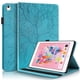 thumbnail image 1 of Funda con relieve del Árbol de la Vida para tablet ipad 5/6/8/9 con soporte, ranuras para tarjetas y soporte para lápiz óptico. Azul, 1 of 6