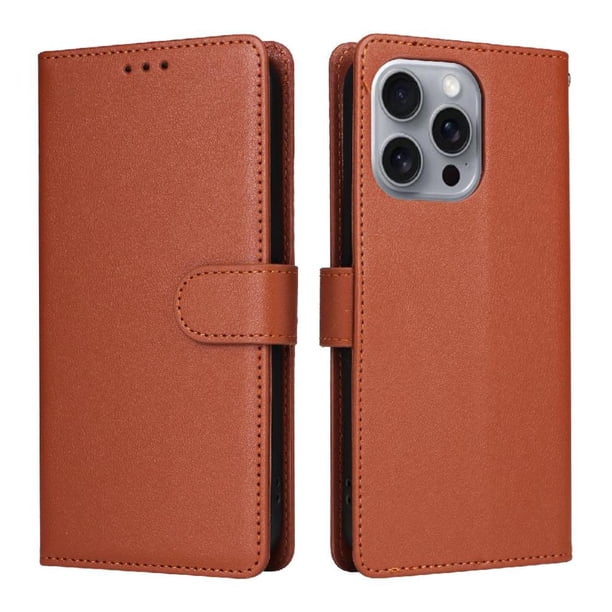 Funda Cartera para iPhone 16 Pro Max con Tarjetero, Soporte y Cordón - Protección Marrón