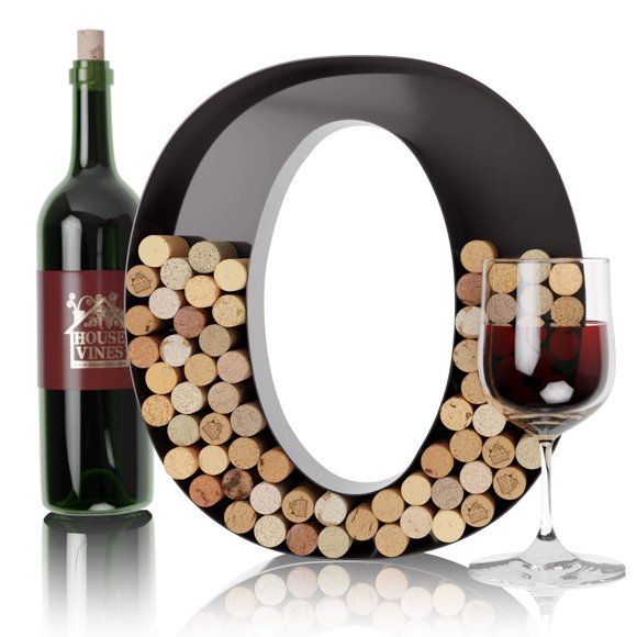 Soporte de corcho para vino HouseVines, metal, con monograma, letra marrón
