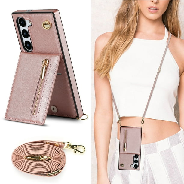 Crossbody Wallet Case Case For Samsung Galaxy S23 S22 Plus Note 20 Ultra With Card Slot Holder, Magnetic Flip Folio Purse Case, PU Leather Zipper Handbag With Detachable Lanyard Strap