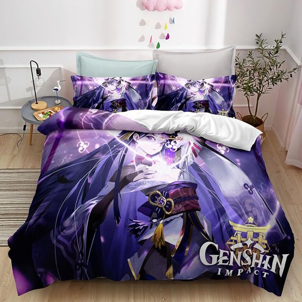 3D Printi-ng Gen-shin Impac-t Beddi-ng 3 Piec-e Soft -Microfib-er Duvet C-over Set In-clud-es 1 Be-d Co-ver and 2 Pill-owcases -Adult -Boys a-nd Girls Gift Twin