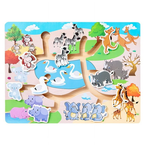 Wooden Digital Walking Maze Animal Fruit Track Finding Place Matching Maze Early Education Parent-child Educational Toys