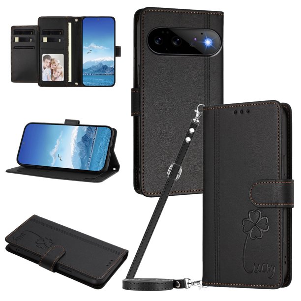Funda Cartera Trébol para Google Pixel 11 Pro con Ranuras Tarjetas y Carga Inalámbrica Negro