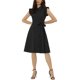 thumbnail image 2 of INSPIRE CHIC Vestido Camisero de Mujer Regreso a Clases Mangas Cortas Cuello en Punta Cinturón Botones Vestido Medio Negro S, 2 of 6